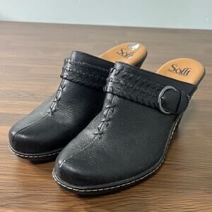 Sofft Black Leather Mules with Buckle Detail Size 9